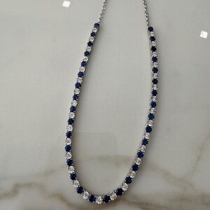NEW Diamond & Blue Sapphire Tennis Necklace